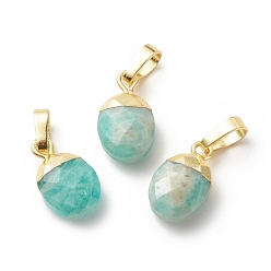 Amazonite Natural Amazonite Charms, with Light Gold Tone Brass Findings, Faceted, Cadmium Free & Lead Free, Oval, 14x8x5mm, Hole: 6x4mm