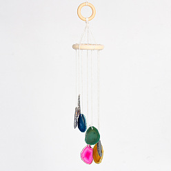 Coloré Pépites carillon éolien en agate naturelle, pour les décorations suspendues de géode de décoration de jardin à la maison en plein air, colorées, 315mm