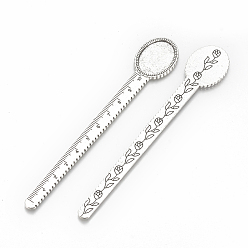 Antique Silver Tibetan Style Alloy Cabochon Setting, Cadmium Free & Lead Free, Ruler/Bookmarks, Antique Silver, Tray: 25x18mm, 135x23x2mm, about 75pcs/1000g