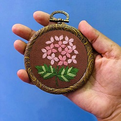 Dark Red DIY Pendant Decoration Embroidery Kits, Including Printed Cotton Fabric, Embroidery Thread & Needles, Embroidery Hoop, Flower Pattern, Dark Red, Embroidery Hoop: 100mm