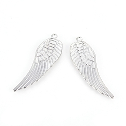 Platinum Alloy Pendants, Lead Free and Cadmium Free, Wing, Platinum Color, Size: about 48mm long, 16mm wide, 1.5mm thick, hole: 1.5mm