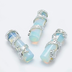 Opalite Opalite Pendants, with Brass Findings, Column with Dragon, Platinum, 40.5~41.5x14x15mm, Hole: 3.5x5mm