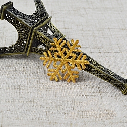 Vara de Oro Parches autoadhesivos de tela de bordado computarizado de copo de nieve de navidad, pegar en parche, accesorios de vestuario, apliques, vara de oro, 41 mm