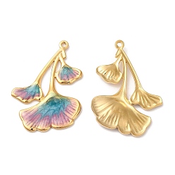 Flamingo 304 Stainless Steel Enamel Pendants, Real 18K Gold Plated, Ginkgo Leaf Charm, Flamingo, 32x22.5x2mm, Hole: 1.4mm