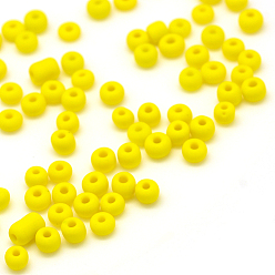 Yellow Frosted Opaque Glass Seed Beads, Round, Yellow, 3x1.5~3mm, Hole: 1mm, about 15000pcs/bag, 440~450g/bag