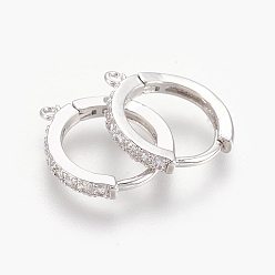 Platinum Brass Micro Pave Cubic Zirconia Huggie Hoop Earring Findings, Clear, Platinum, 16x14x2mm, Hole: 1mm, Pin: 1mm
