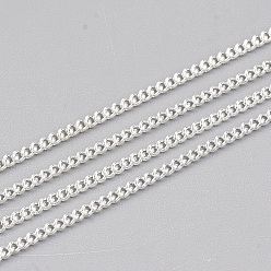 Серебро Железа обуздать цепи, с катушкой, пайки, серебряный цвет гальваническим, 1.6x1.2x0.3 мм, Около 100 ярдов / рулон