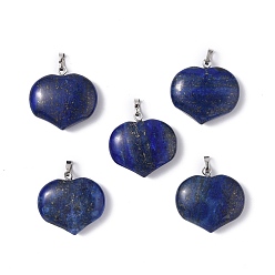 Lapis Lazuli Natural Lapis Lazuli Dyed Pendants, Heart Charms, with Platinum Tone Brass Findings, 23.5x25x8.5mm, Hole: 5x3.5mm