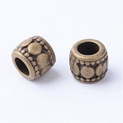 Bronze Antique Perles en alliage de style tibétain, colonne, sans cadmium et sans nickel et sans plomb, bronze antique, 7x6mm, trou: 3.5 mm, environ 1340 pcs / 1000 g
