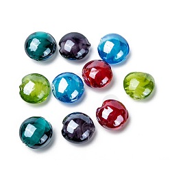Mixed Color Handmade Lampwork Beads, Pearlized, Flat Round, Mixed Color, 20x10mm