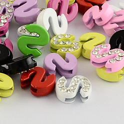 Letter S Mixed Color Zinc Alloy Grade A Rhinestone Letter Slide Charms, Letter.S, 12x10.5x4.5mm, Hole: 8x1.5mm
