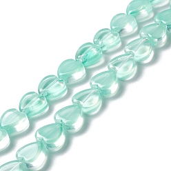 Aigue-marine Transparent perles de verre brin, cœur, aigue-marine, 9.5~10x10x3.5~4.5mm, Trou: 0.8~1mm, Environ 35 pcs/chapelet, 13.15~13.31 pouce (33.4~33.8 cm)