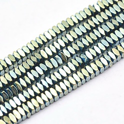 Green Plated Electroplate Non-magnetic Synthetic Hematite Beads Strands, Vacuum Plating, Faceted, Square, Green Plated, 2x2x1mm, Hole: 0.6mm, about 406pcs/strand, 15.7 inch(40cm)