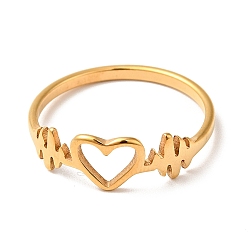 Golden Ion Plating(IP) 201 Stainless Steel Heart Beat Finger Ring for Valentine's Day, Golden, US Size 6 1/2(16.9mm)