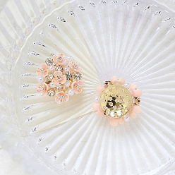 Salmón Claro Cabuchones de resina, perlas de racimo, con diamantes de imitación de cristal y engastes de disco perforado de aleación chapada en oro, flor, salmón claro, 22 mm