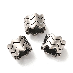Antique Silver 304 Stainless Steel European Beads, Large Hole Beads, Column, Antique Silver, 12x9mm, Hole: 8mm