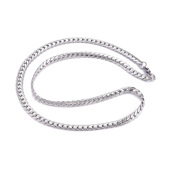 Stainless Steel Color Men's 304 Stainless Steel Cuban Link Chain Necklaces, with Lobster Claw Clasps, Textured, Stainless Steel Color, 23.6 inch(60cm)
