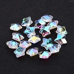 Clear AB Glass Pendants, Faceted Christmas Star, Clear AB, AB Color Plated, 13x7mm, hole: 1mm