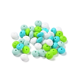 Lawn Green Rondelle Food Grade Eco-Friendly Silicone Focal Beads, Chewing Beads For Teethers, DIY Nursing Necklaces Making, Lawn Green, 11.5x7mm, Hole: 2.5mm, 4 colors, 10pcs/color, 40pcs/bag