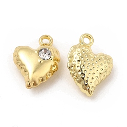Oro Colgantes de la aleación, con diamante de imitación, encanto del corazón, dorado, 14x10x5 mm, agujero: 1.2 mm