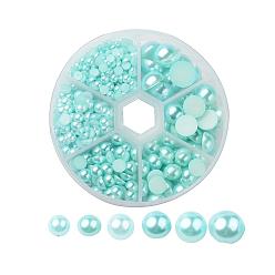 Turquoise Pâle 1 box abs cabochons en plastique imitation dôme perle, demi-tour, turquoise pale, 4~12x2~6 mm, sur 690 pcs / boîte