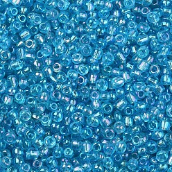 Aqua Perles rondes en verre de graine, couleurs transparentes arc, ronde, Aqua, 3mm