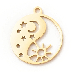 Doré  Pendentifs en acier inoxydable, yin yang avec la lune et l'étoile et le soleil, or, 201mm, Trou: 17x14.5x1mm
