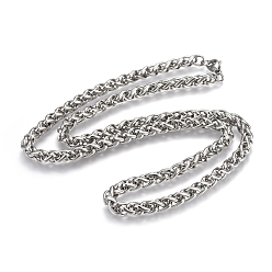 Stainless Steel Color 304 Stainless Steel Wheat Chain Necklaces, with Lobster Claw Clasps, Stainless Steel Color, 27.7 inch(70.3cm), 7mm