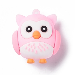 Pink PVC Cartoon Owl Doll Pendants, for Keychains, Pink, 43x37x26mm, Hole: 3mm