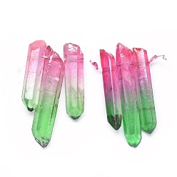 Sea Green Natural Dyed Quartz Pointed Pendants, Two Tone Color, Bullet, Sea Green, 24~40x5~10mm, Hole: 1mm, 3pcs/set