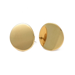 Настоящее золото 18K Ионное покрытие (ip) 304 плоские круглые серьги-гвоздики из нержавеющей стали для женщин, реальный 18 k позолоченный, 15 мм, штифты : 0.8 мм