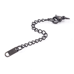 Electrophoresis Black 304 Stainless Steel Chain Extender, Chain Tabs with Word K14, and Lobster Claw Clasps, Electrophoresis Black, 64~80mm