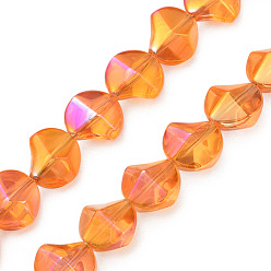 Naranja Oscura Abalorios de vidrio electrochapa, medio chapado, color de ab,  torcedura, naranja oscuro, 13x13.5x9 mm, agujero: 1.2 mm, sobre 45 unidades / cadena, 23.23 pulgada (59 cm)