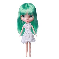 Turquoise Plastic Movable Joints Action Figure Body, with Head & Bang Straight Hairstyle, for Female BJD Doll Accessories Marking, Turquoise, 310mm