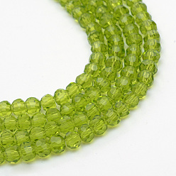 Olive Transparent Glass Bead Strands, Faceted Round, Olive, 6mm, Hole: 1mm, about 100pcs/strand, 24 inch