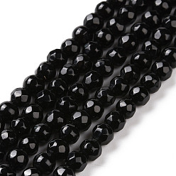 Black Onyx Natural Black Onyx Beads Strands, Star Cut Round, Faceted, Undyed, 4.5x4mm, Hole: 0.8mm, about 91pcs/strand, 14.96''(38cm)