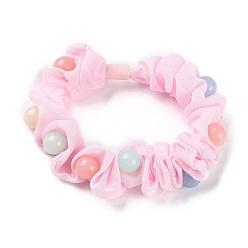 Pink Tissu élastique liens de cheveux, avec perle en plastique, accessoires de cheveux pour filles ou femmes, rose, 17mm, diamètre intérieur: 50 mm