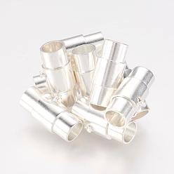 Silver Brass Locking Tube Magnetic Clasps, Column, Silver, 15x7mm, Hole: 4.8mm