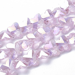 Rose Nacré Perles en verre electroplate, de couleur plaquée ab , facette, papillon, perle rose, 8x10x6mm, Trou: 1mm