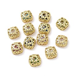 Mixed Color Eco-friendly Brass Cubic Zirconia Multi-Strand Links, Cadmium Free & Lead Free, Square, Golden, Mixed Color, 10x10x5.7mm, Hole: 1.2mm