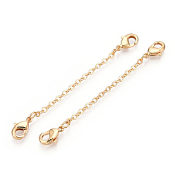 Real 18K Gold Plated Brass Cable Chain Chain Extender, End Chains with Double Lobster Claw Clasps, Real 18K Gold Plated, 45~50x2mm