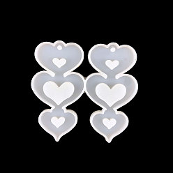 Heart DIY Triple Pendant Silicone Molds, Resin Casting Molds, for UV Resin, Epoxy Resin Jewelry Makings, Heart, 70x75x4mm