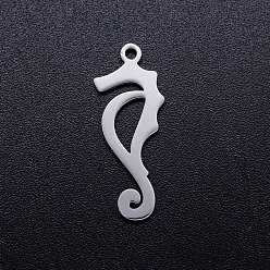 Stainless Steel Color 201 Stainless Steel Hollow Pendants, Sea Horse, Stainless Steel Color, 23x9x1mm, Hole: 1.5mm