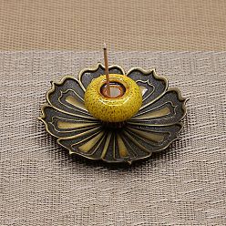 Yellow Porcelain Incense Burners Holder, with Alloy Flower Base, Buddhism Aromatherapy Furnace Home Decor, Yellow, 88x28mm