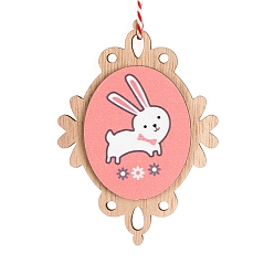 White Easter Theme Wood Oval with Rabbit Pendant Decoration, for Home Party Hanging Decoration, White, 88x64x8mm