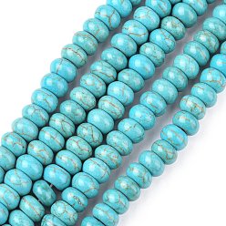 Turquoise Perles synthétiques turquoise brins, teint, rondelle, turquoise, 6x2.5~3mm, Trou: 1mm, Environ 115~165 pcs/chapelet, 15~15.5 pouce