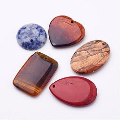 Mixed Stone Natural Mixed Stone Pendants, Mixed Style, Mixed Color, 25~30x20~30x4~5mm, Hole: 1mm