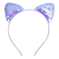 Púrpura Media Orejas de gato con diademas de tela de lentejuelas reversibles, accesorios para el cabello para niñas, púrpura medio, 150x188x9 mm