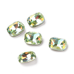 Chrysolite Light AB Style Glass Cabochons, Pointed Back & Back Plated, Faceted, Rectangle Octagon, Chrysolite, 8x6x3mm