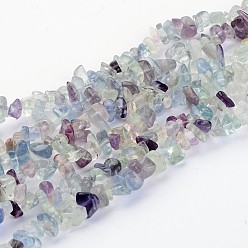 Fluorite Gemstone Beads Strands, Natural Fluorite, Chips, Mixed Color, about 5~8mm long, hole: about 0.3mm, 32 inch
